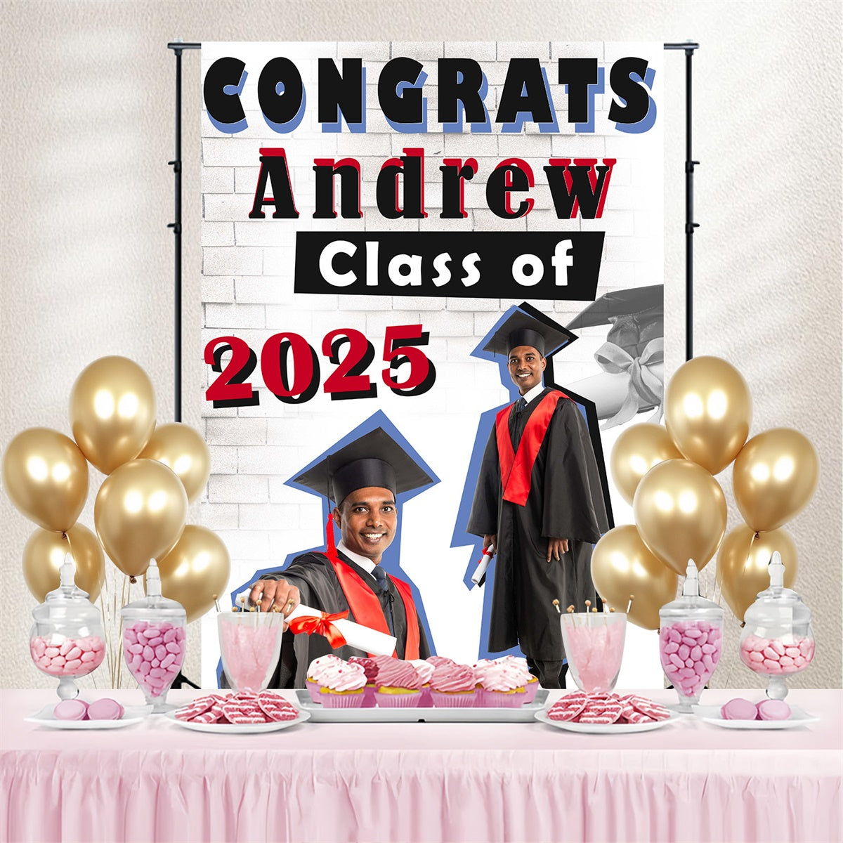 Personalisierte Graduation Backdrop Weiße Backsteinmauer Graduation Party Backdrop MRR4-22