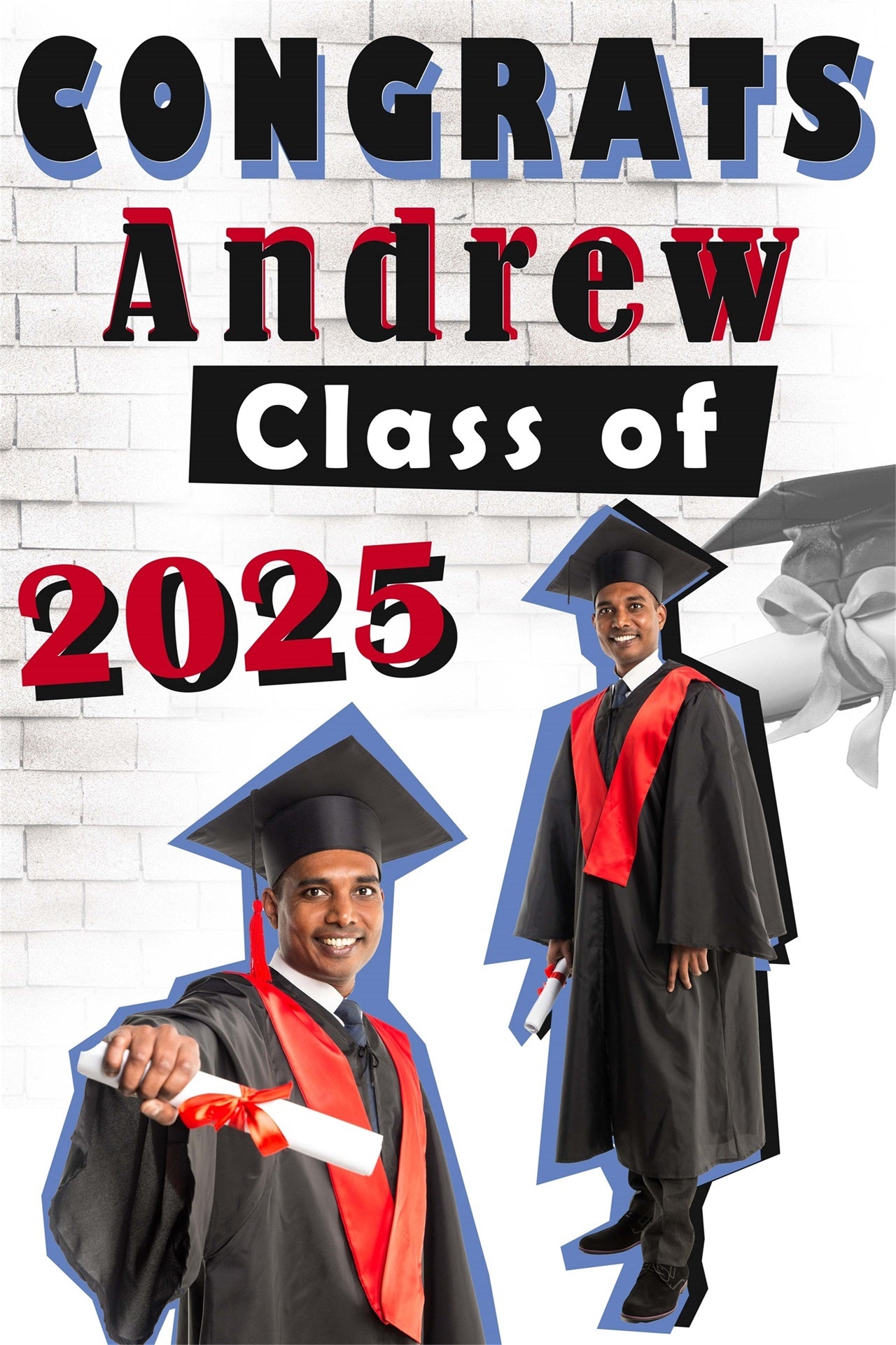 Personalisierte Graduation Backdrop Weiße Backsteinmauer Graduation Party Backdrop MRR4-22