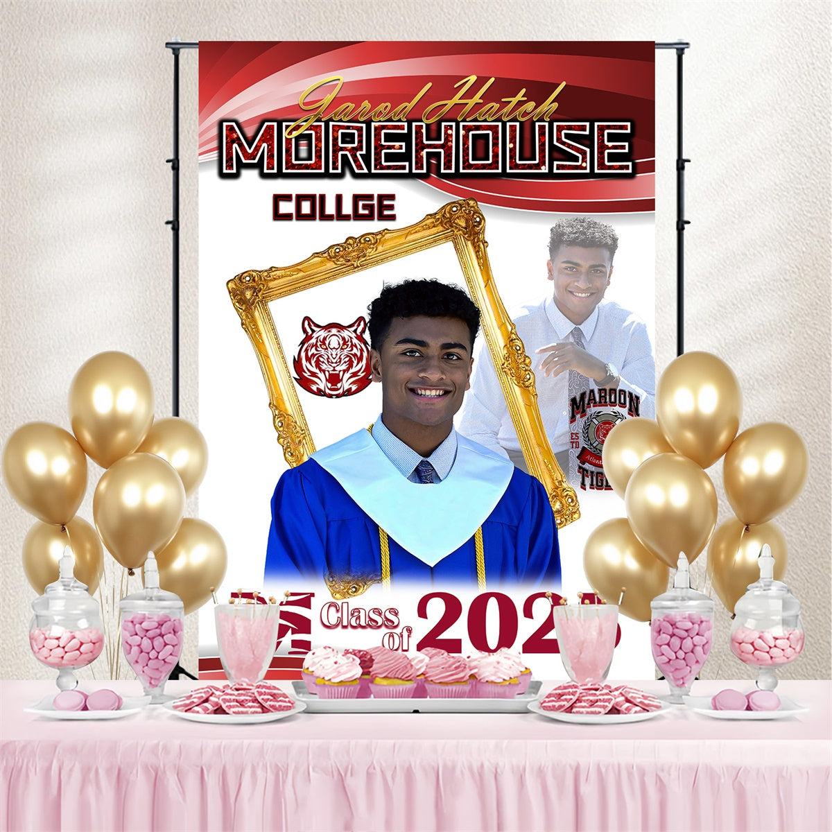 Personalisierte Graduation Backdrop Gold Frame College Graduation Party Backdrop MRR4-23