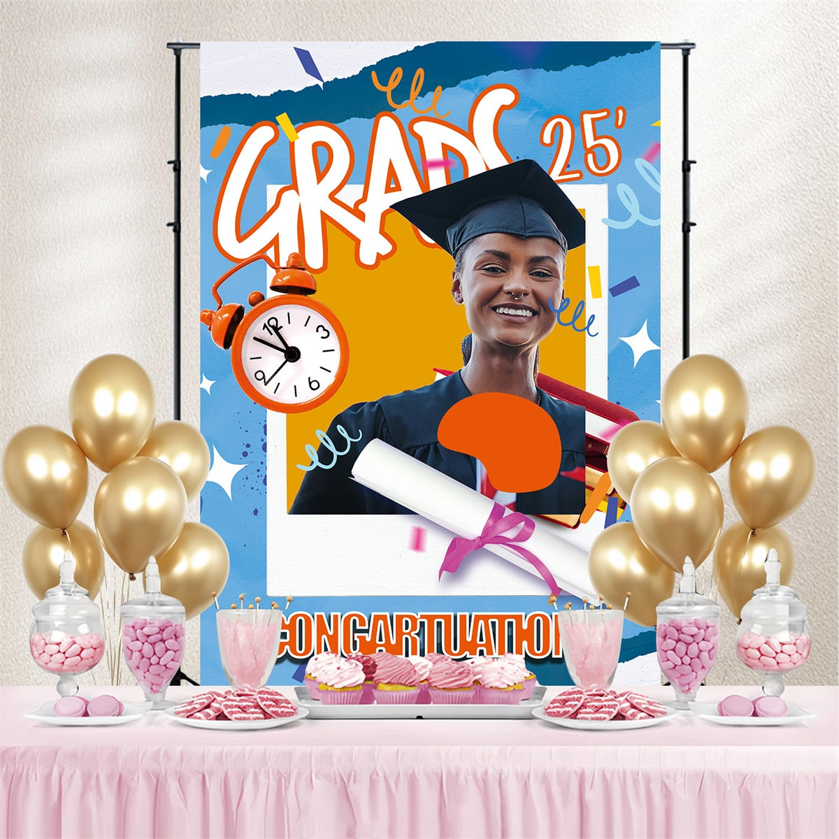 Custom Graduation Backdrop Hellblauer Stil Graduation Party Backdrop MRR4-25