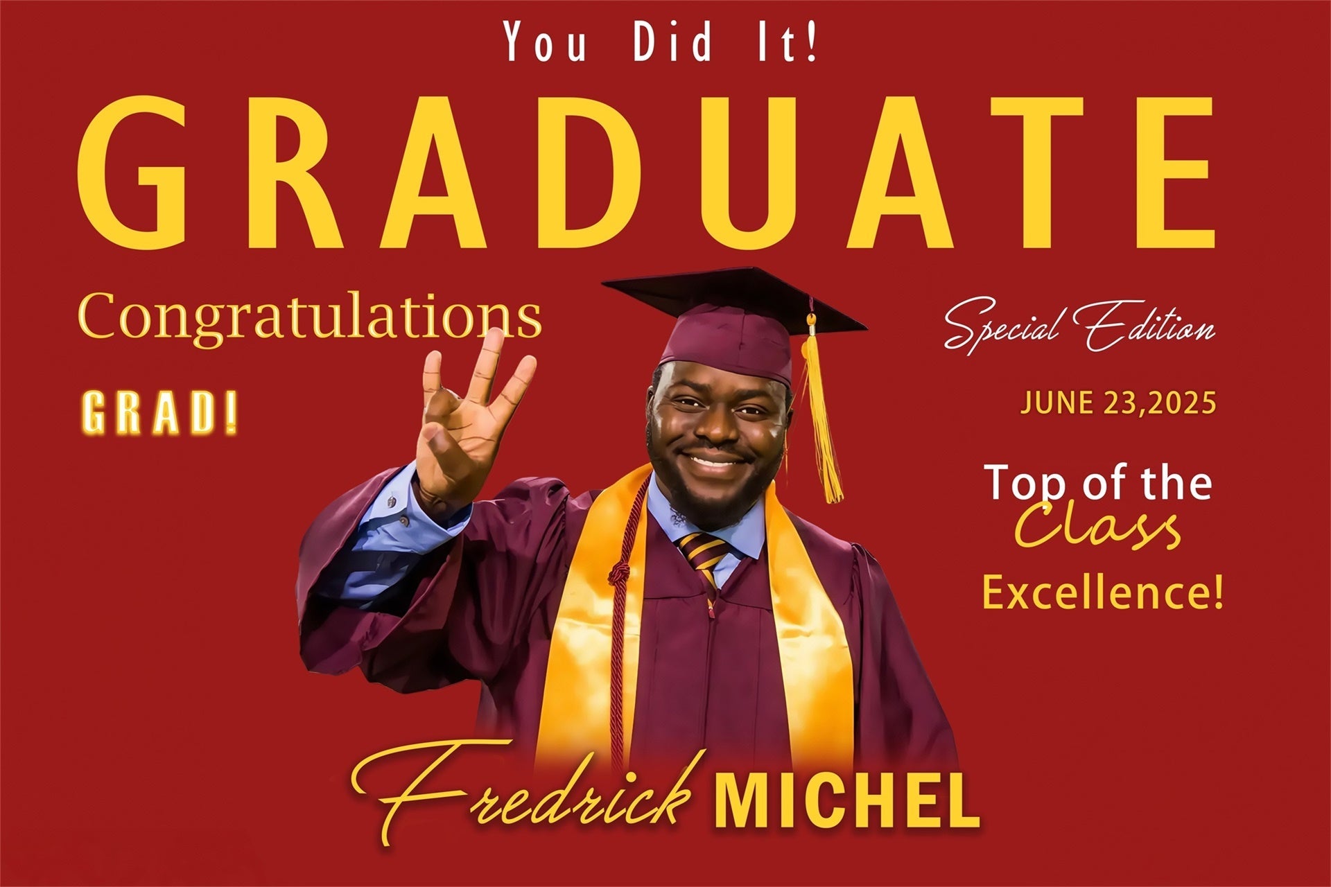 Personalisierte Graduation Backdrop Rot Gold Ehre Graduation Party Backdrop MRR4-3