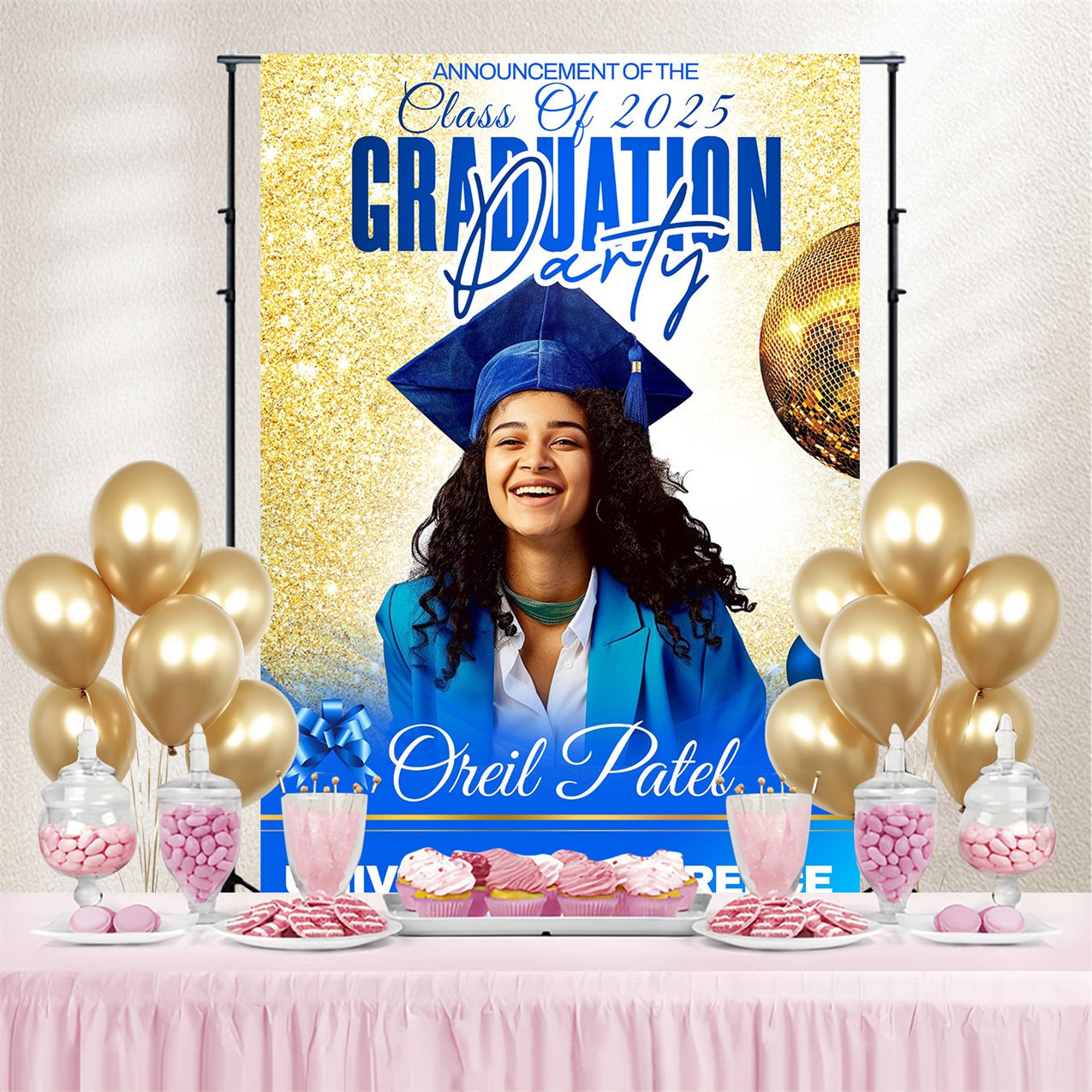 Absolventen Backdrop Golden Sparkle Celebration Personalisierte Party Graduation Backdrop MRR4-47