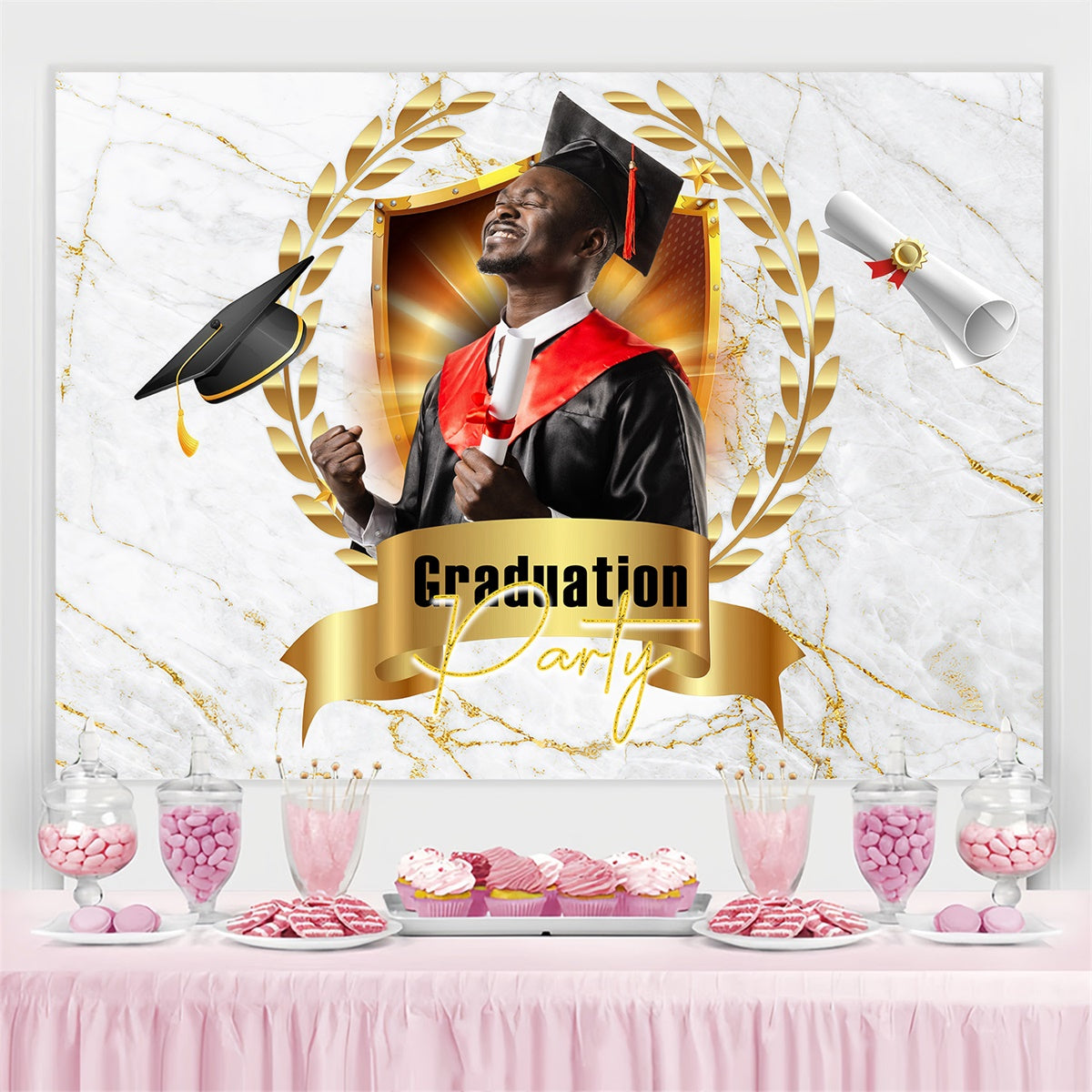 Custom Graduation Fotohintergrund Weißer Marmor Graduation Partyhintergrund MRR4-6