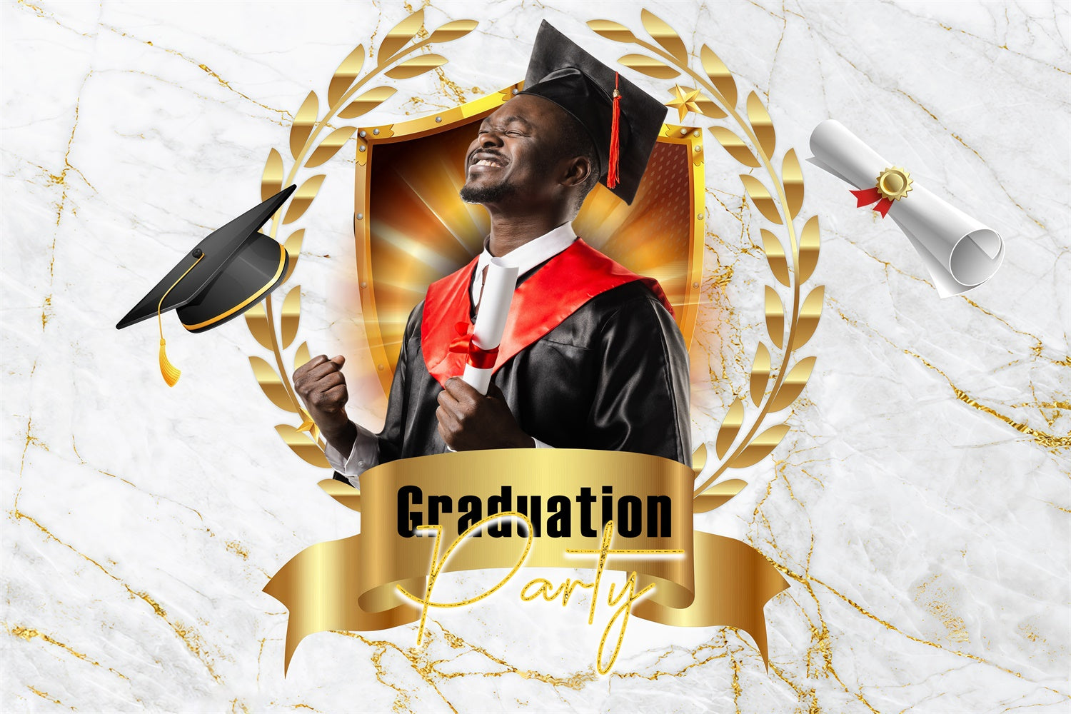 Custom Graduation Fotohintergrund Weißer Marmor Graduation Partyhintergrund MRR4-6