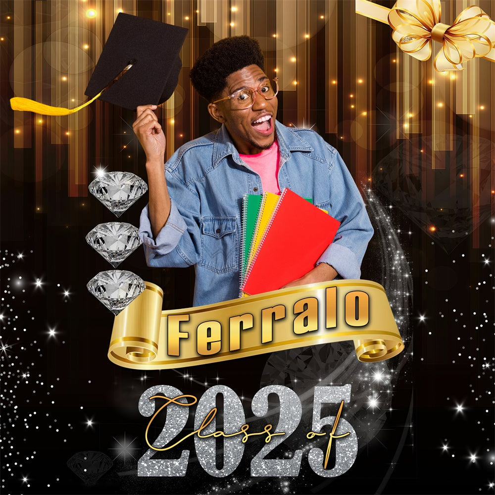 Graduation Backdrop Golden Scroll Sparkle Custom Graduation Party Backdrop MRR5-29