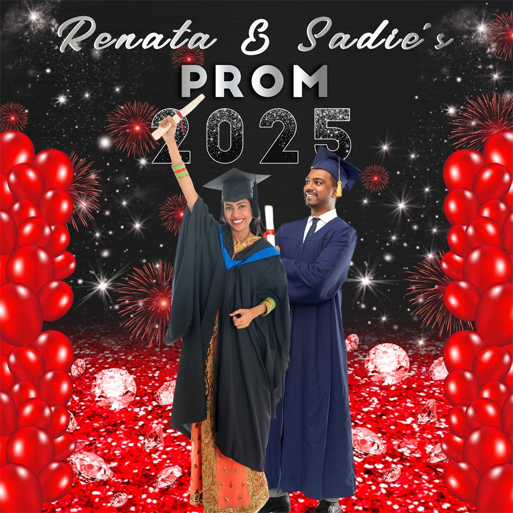 Prom Backdrops Rot Ballon Feuerwerk Personalisierte Graduation Party Backdrop MRR5-9
