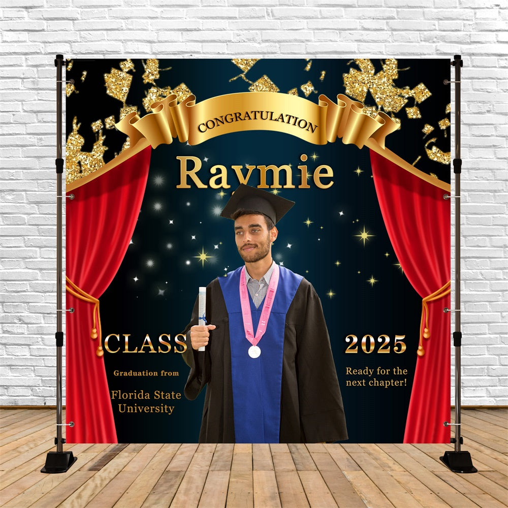 Backdrop Abschlussfeier Roter Vorhang Bühne Personalisierte Party Abschlussfeier Backdrop MRR6-21