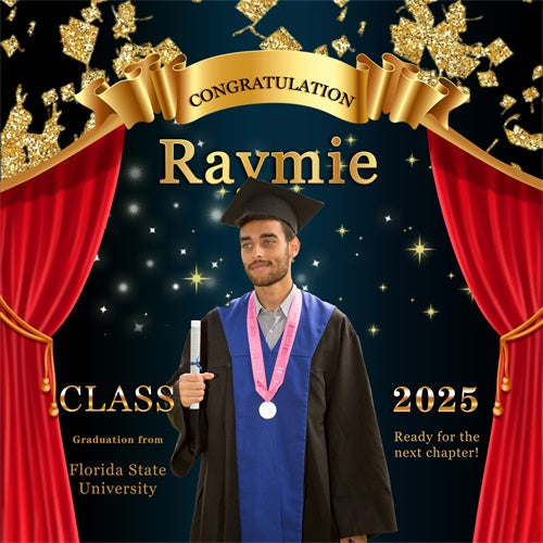 Backdrop Abschlussfeier Roter Vorhang Bühne Personalisierte Party Abschlussfeier Backdrop MRR6-21