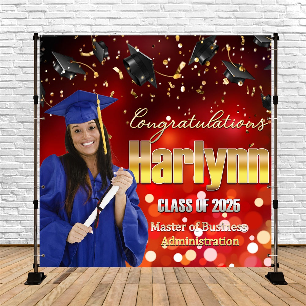 Backdrop Graduation Rot Bokeh Sparkle Customized Party Graduation Backdrop MRR6-27