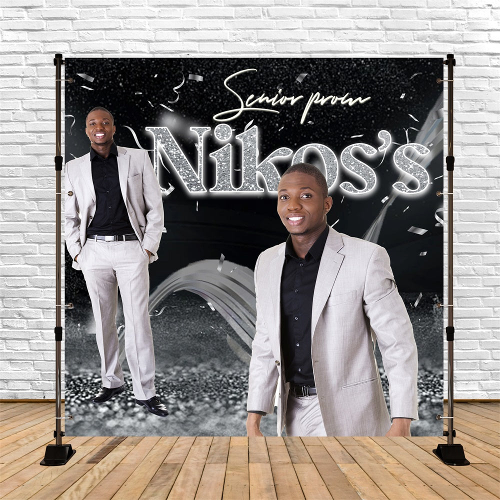 Prom Backdrop Mitternacht Silber Konfetti Personalisierte Party Graduation Backdrop MRR6-29