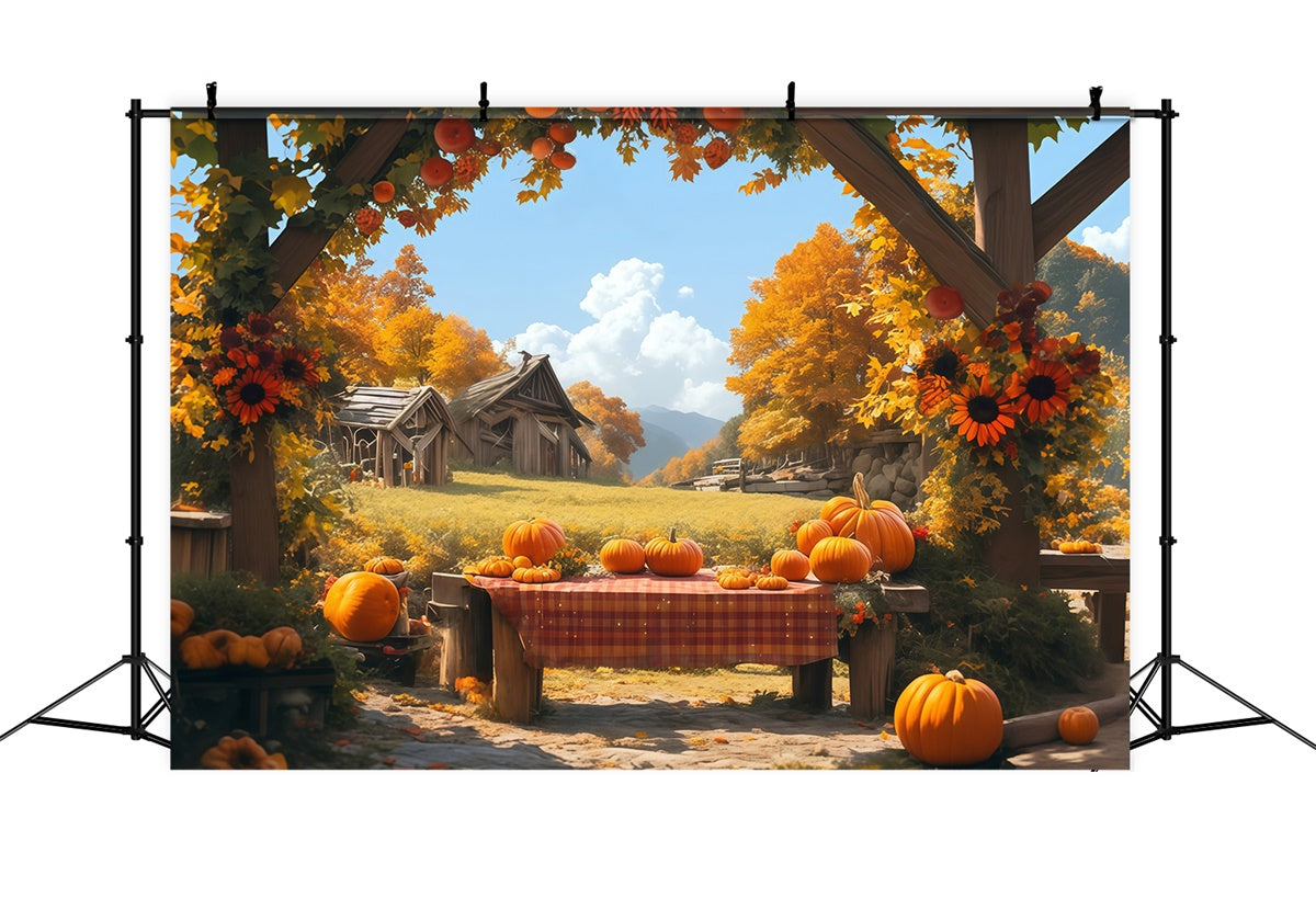 Herbst Fotokulissen Rustikaler Tisch Ernte Fotohintergrund MRR7-116