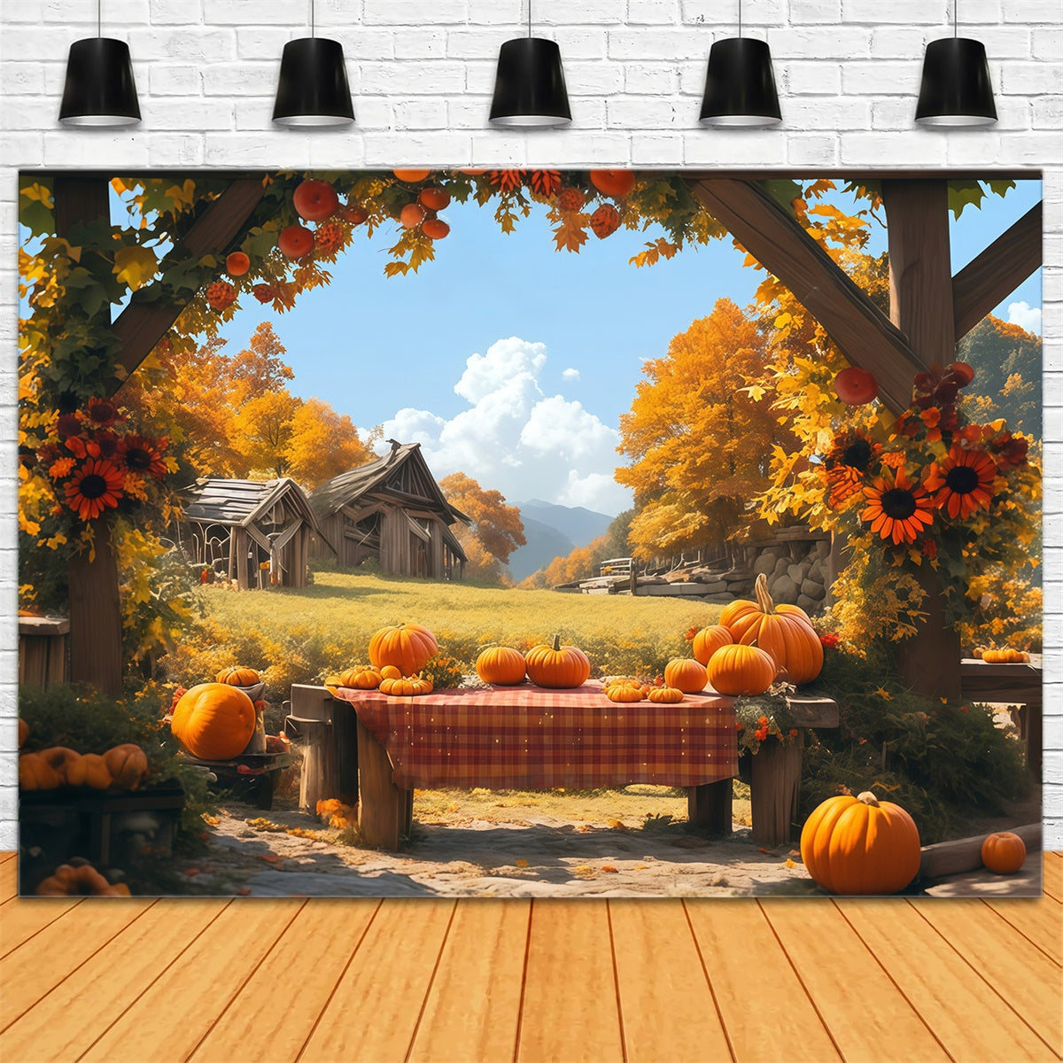 Herbst Fotokulissen Rustikaler Tisch Ernte Fotohintergrund MRR7-116