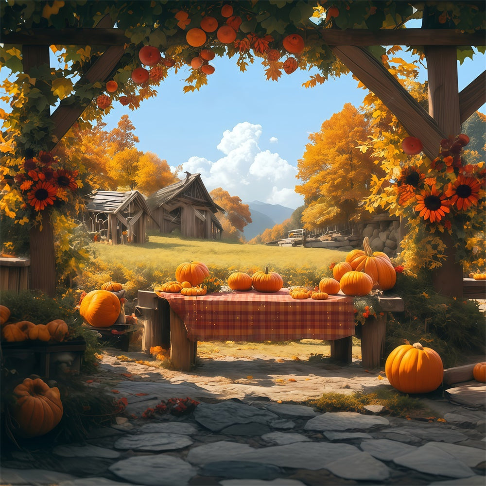 Herbst Fotokulissen Rustikaler Tisch Ernte Fotohintergrund MRR7-116