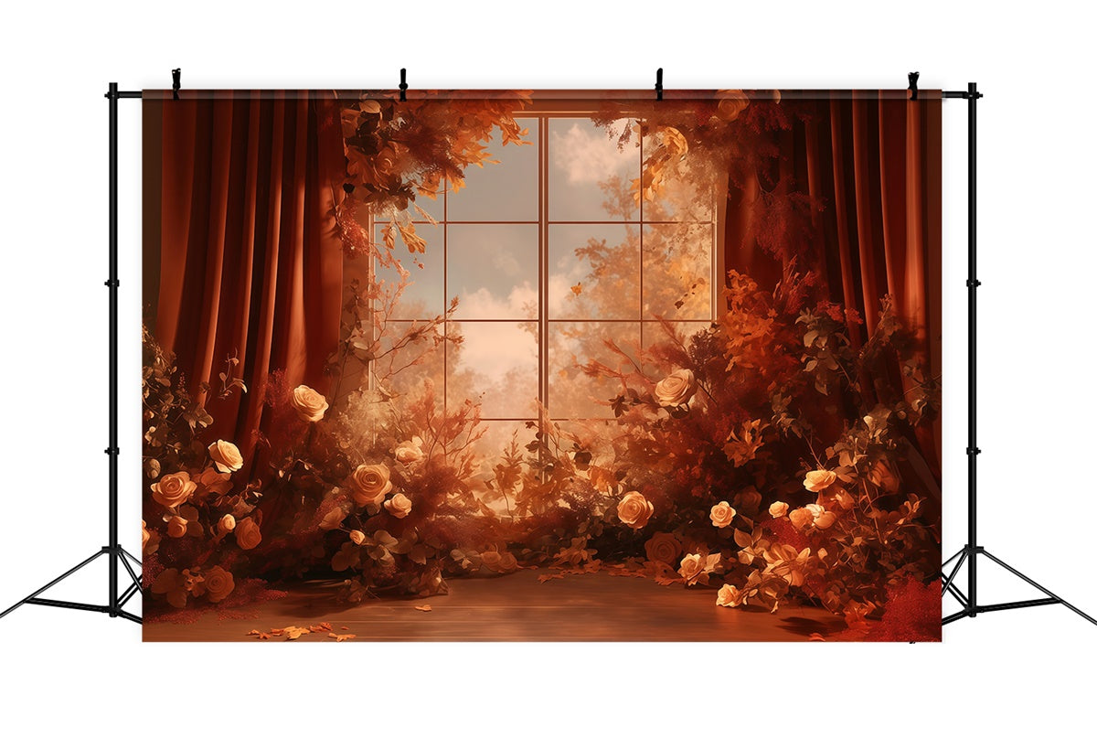 Herbsthintergrund Warme Blumen Fensteransicht Backdrops MRR7-118