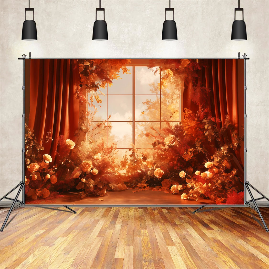 Herbsthintergrund Warme Blumen Fensteransicht Backdrops MRR7-118