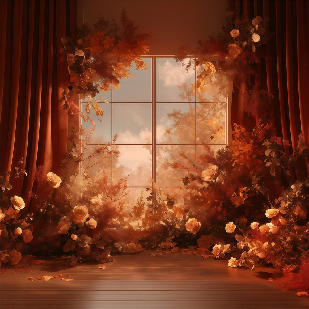 Herbsthintergrund Warme Blumen Fensteransicht Backdrops MRR7-118