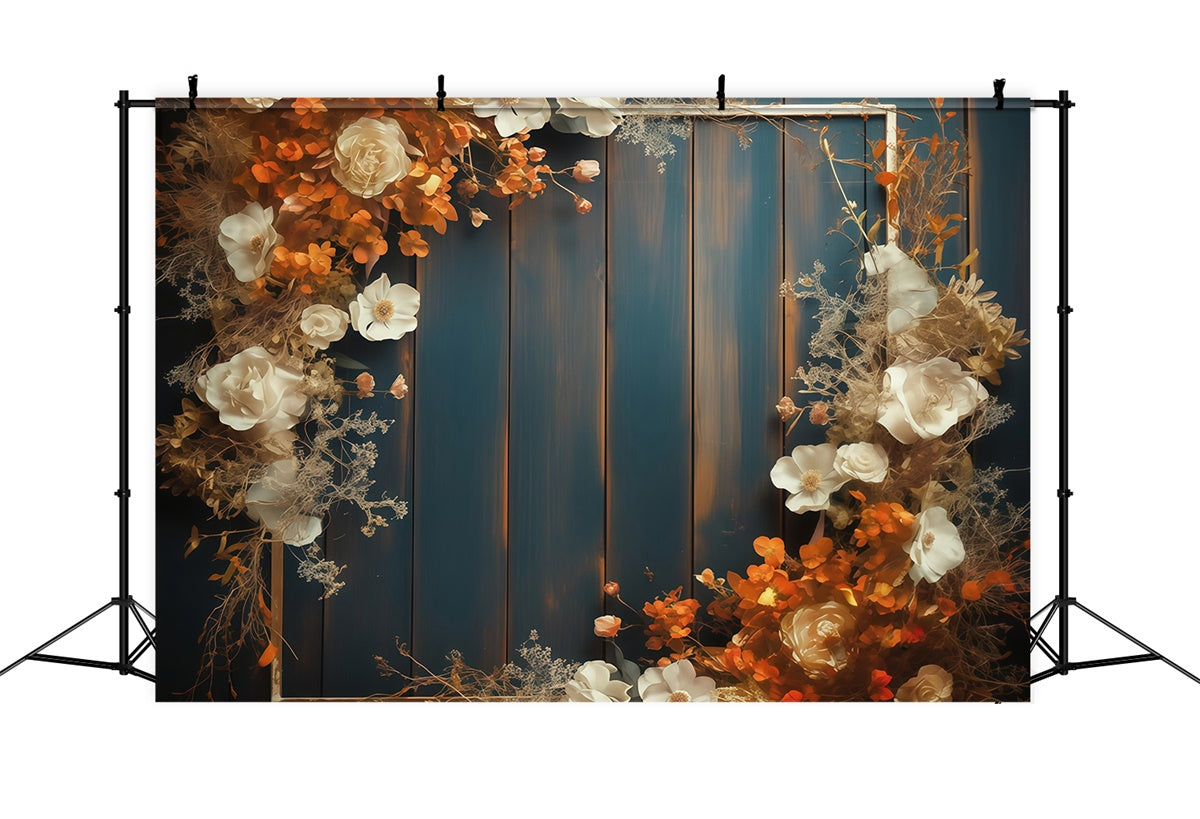 Herbst Fotokulisse Rustikale Blumen Holzpaneel Fotohintergrund MRR7-127