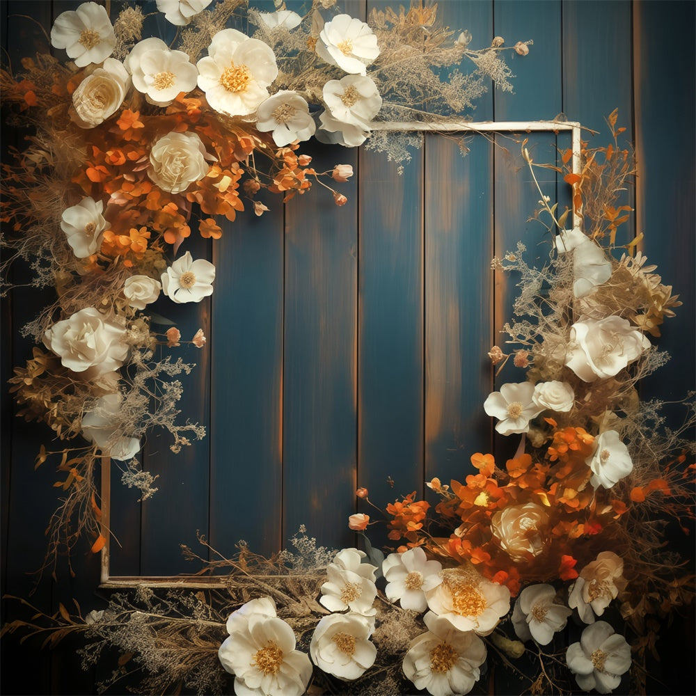 Herbst Fotokulisse Rustikale Blumen Holzpaneel Fotohintergrund MRR7-127