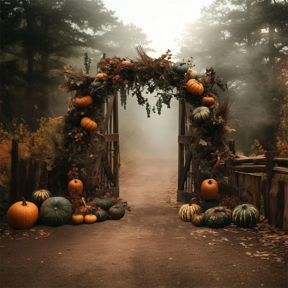 Herbst Fotohintergrund Nebliger Kürbisbogen Pfad Backdrops MRR7-128