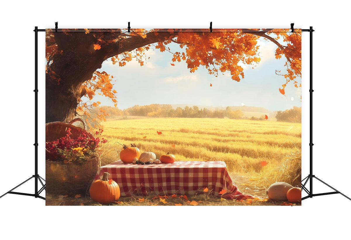Herbst Backdrops Goldenes Feld Kürbis Picknick Fotohintergrund MRR7-129