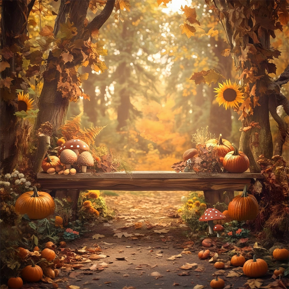 Herbst Wald Backdrops Pilz Kürbis Bank Fotohintergrund MRR7-130