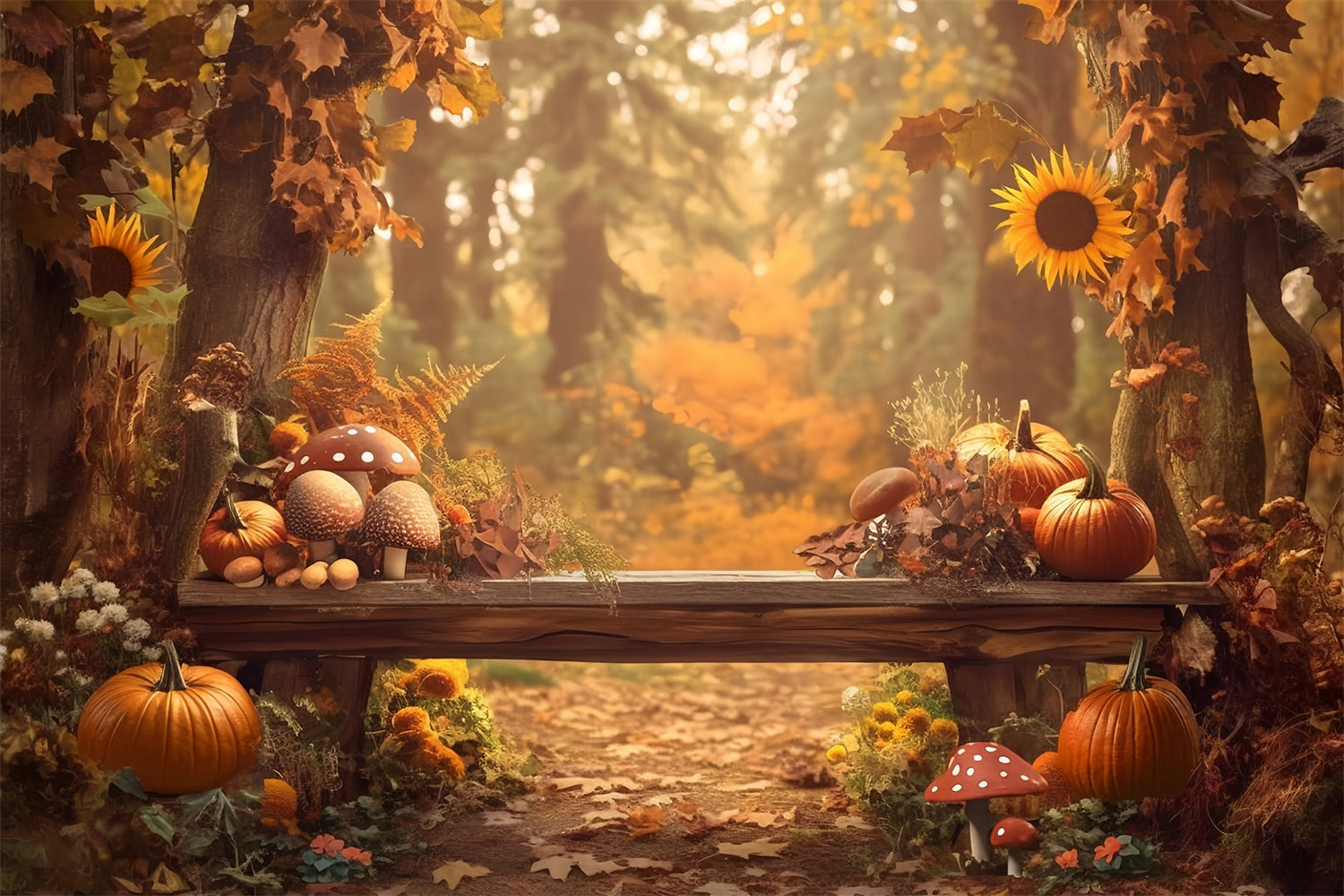 Herbst Wald Backdrops Pilz Kürbis Bank Fotohintergrund MRR7-130