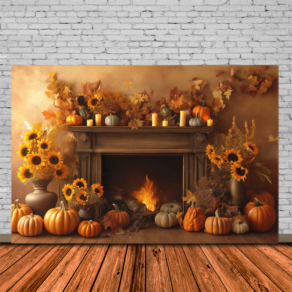 Herbst Fotokulisse Gemütlicher Kamin Ernte Fotohintergrund MRR7-133