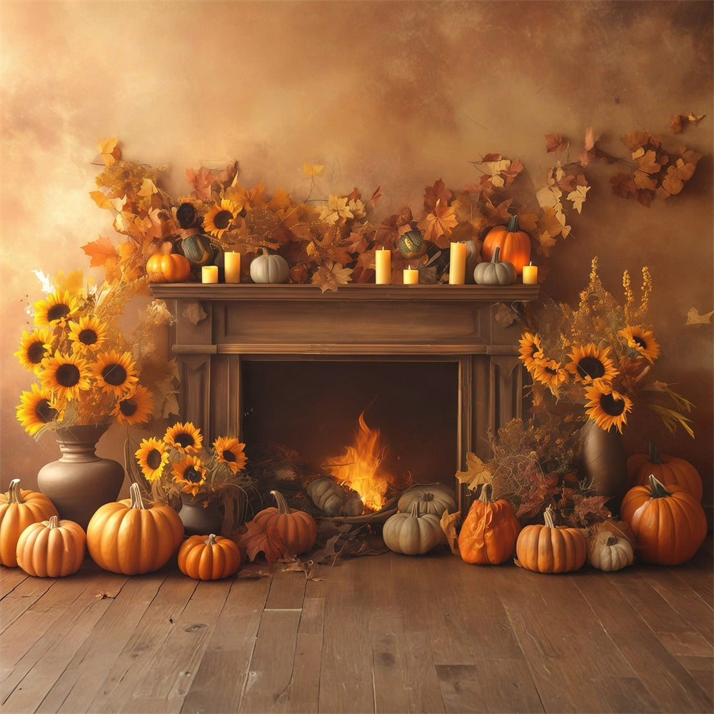 Herbst Fotokulisse Gemütlicher Kamin Ernte Fotohintergrund MRR7-133