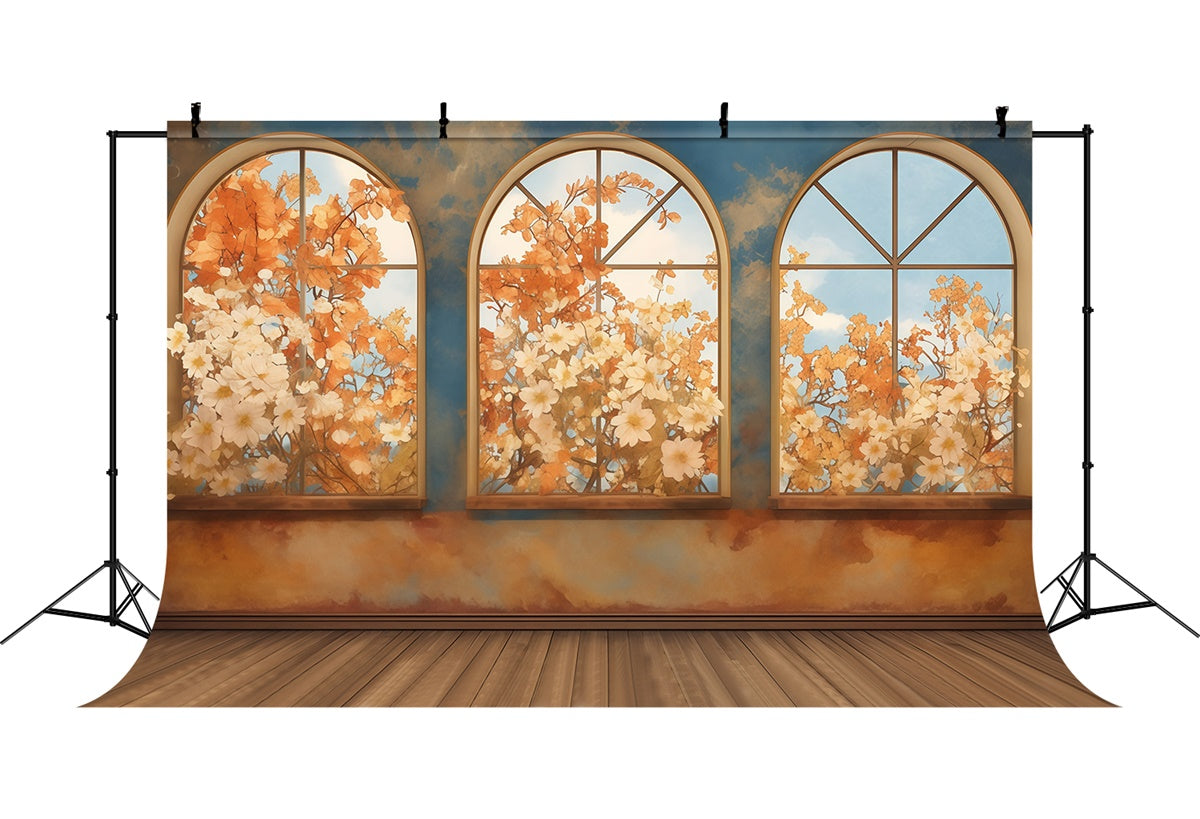 Herbst Backdrop Herbstblüte Bogenfenster Fotohintergrund MRR7-136