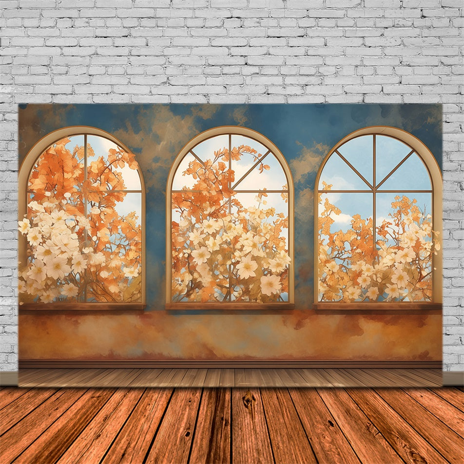 Herbst Backdrop Herbstblüte Bogenfenster Fotohintergrund MRR7-136