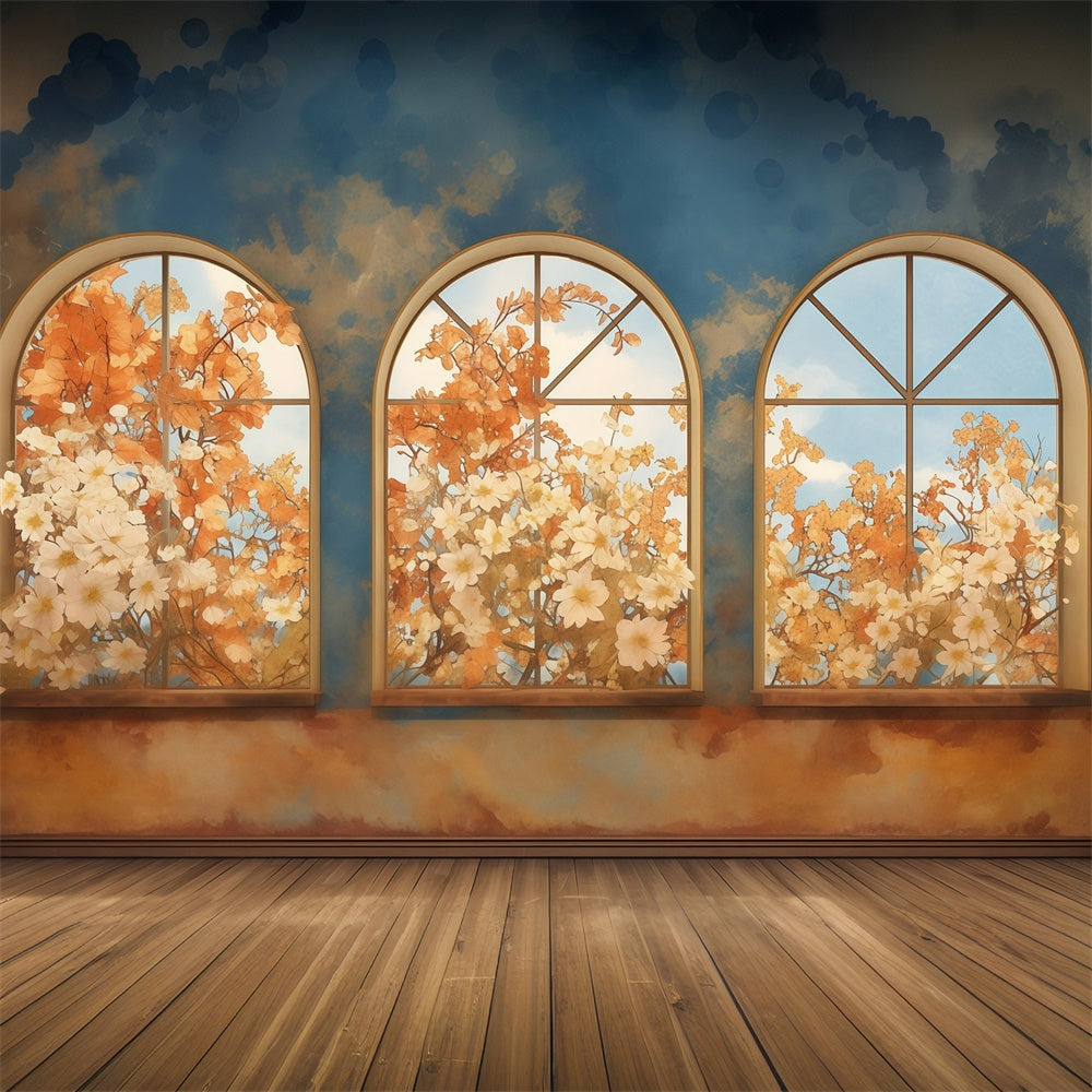 Herbst Backdrop Herbstblüte Bogenfenster Fotohintergrund MRR7-136