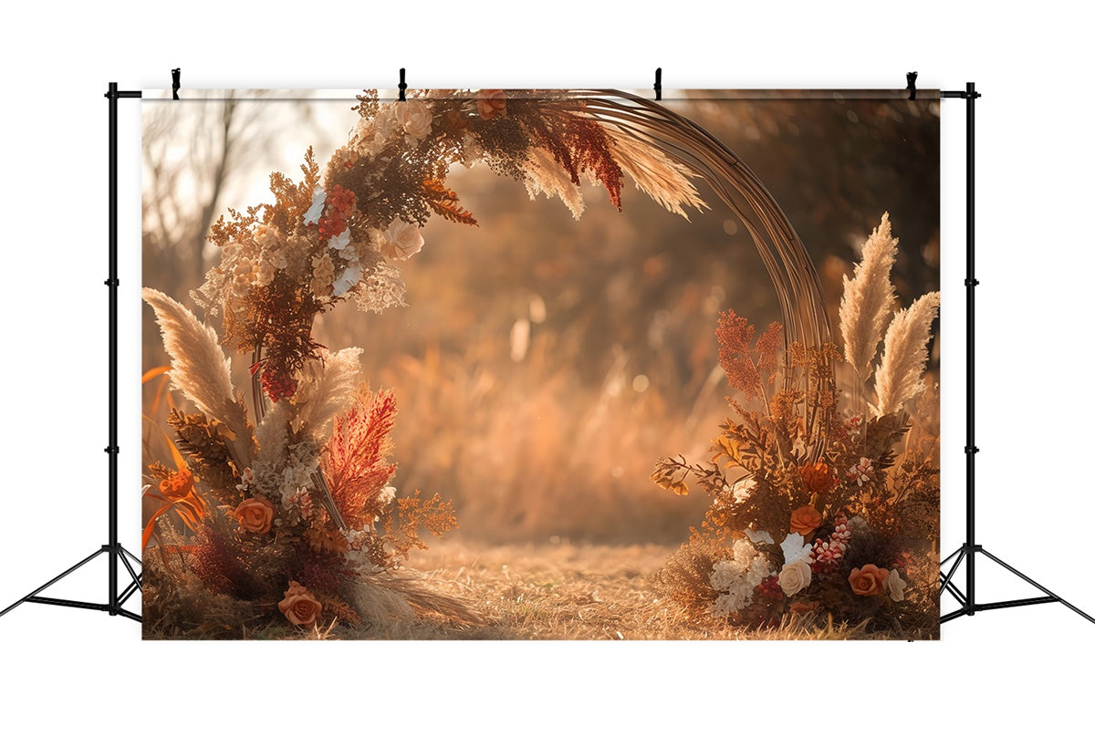 Boho Hintergrundkulisse Pampasblüte Kreis Herbst Fotohintergrund MRR7-137