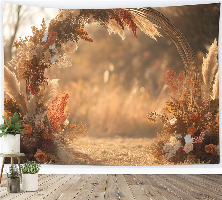 Boho Hintergrundkulisse Pampasblüte Kreis Herbst Fotohintergrund MRR7-137