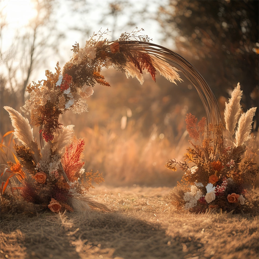 Boho Hintergrundkulisse Pampasblüte Kreis Herbst Fotohintergrund MRR7-137