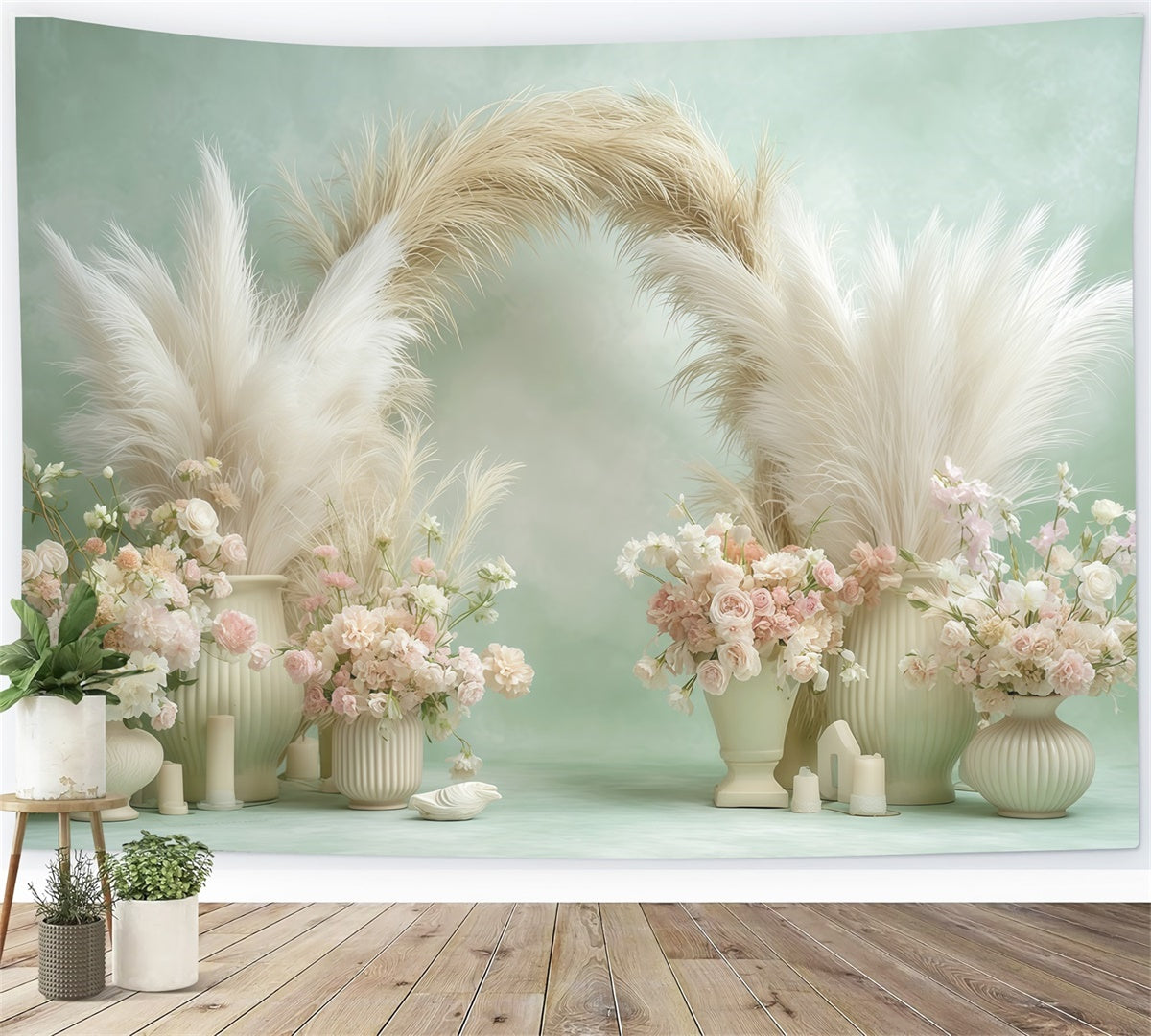 Boho Fotohintergrund Fotografie cremefarbenes Blütenblatt Vase Hintergrund MRR7-242