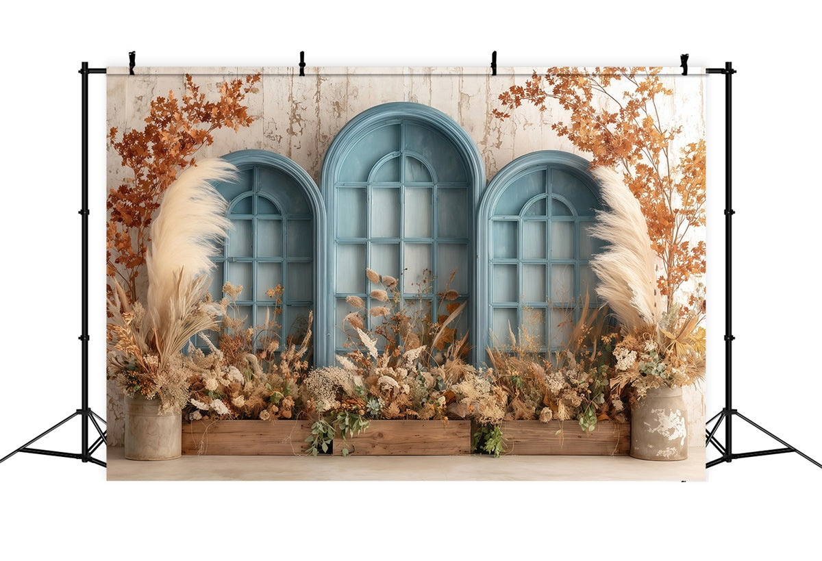 Boho Backdrop Fotografie Blauer Rahmen Floral Fotohintergrund MRR7-254