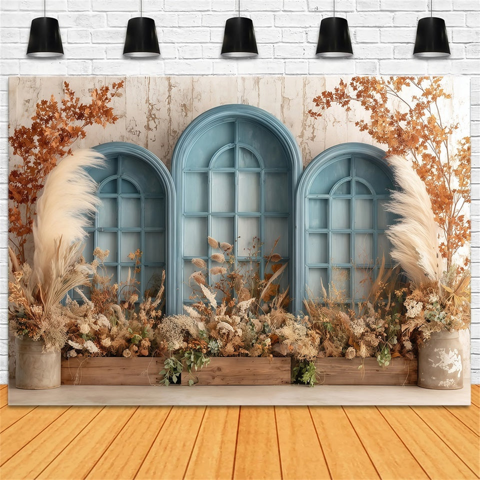 Boho Backdrop Fotografie Blauer Rahmen Floral Fotohintergrund MRR7-254
