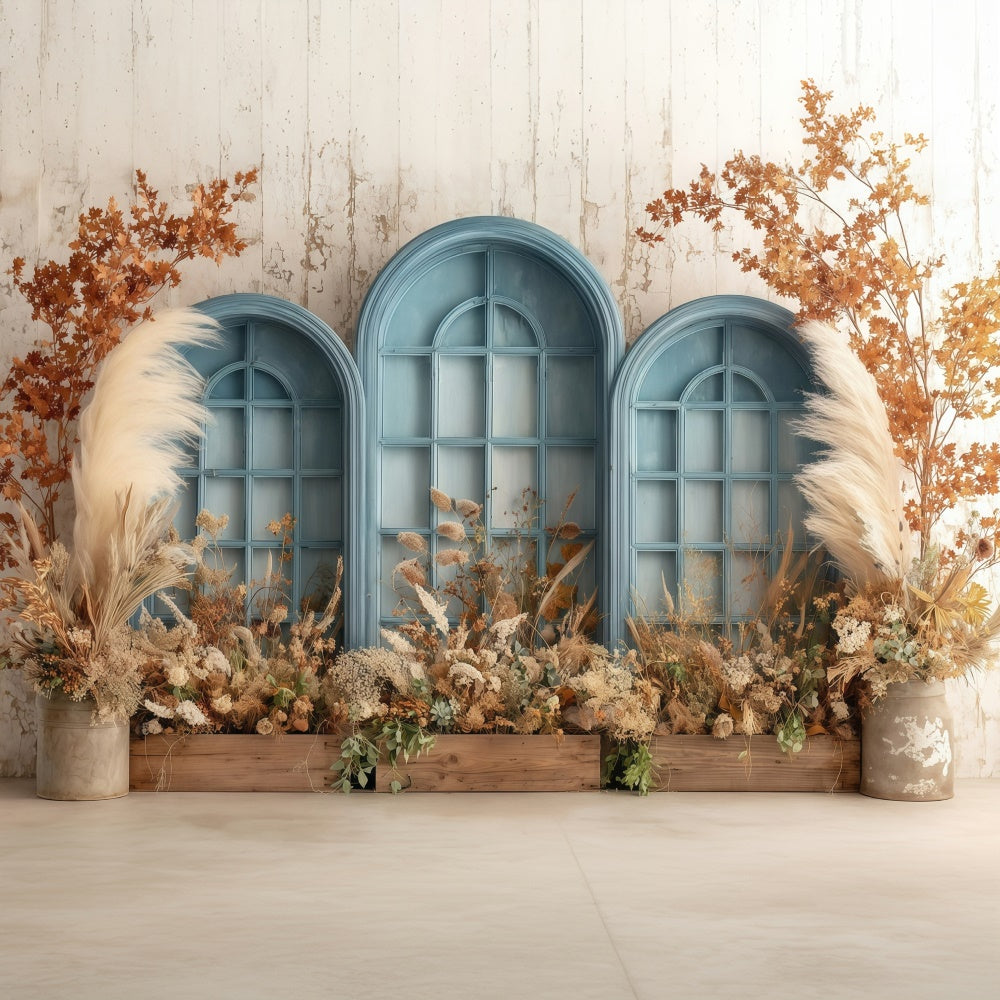 Boho Backdrop Fotografie Blauer Rahmen Floral Fotohintergrund MRR7-254