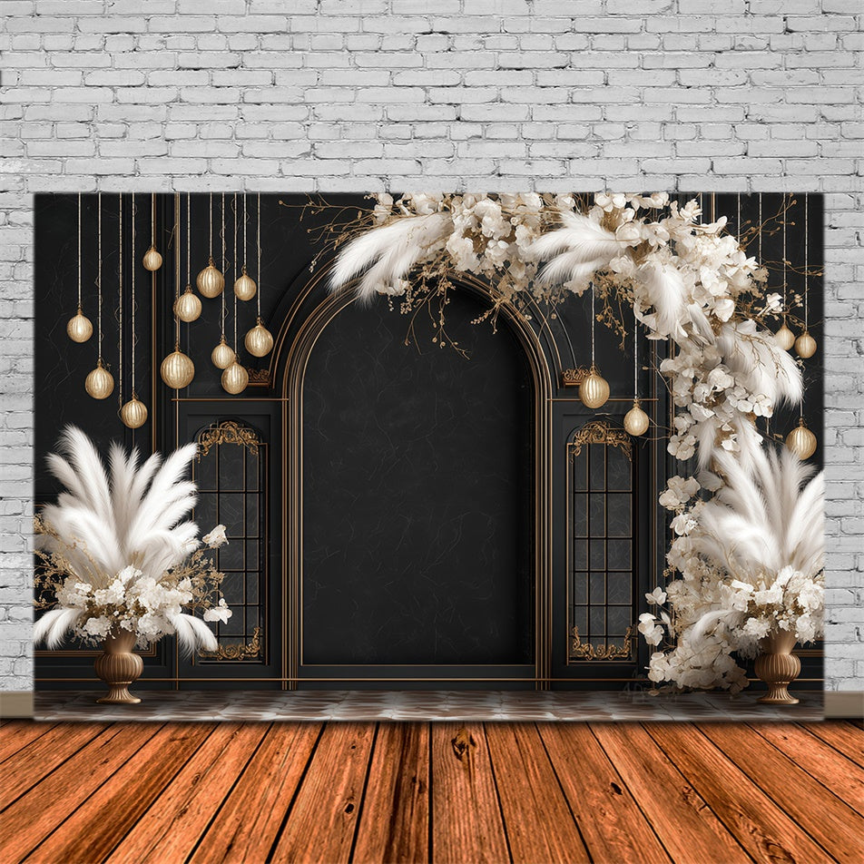 Bohemian Style Backdrop Schwarz Gold Glam Arch Fotohintergrund MRR7-256
