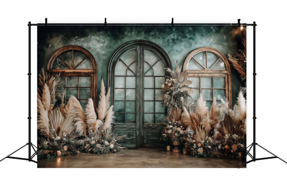Boho-Fotohintergrund Smaragdgrün Rustikaler Fenster Fotohintergrund MRR7-257