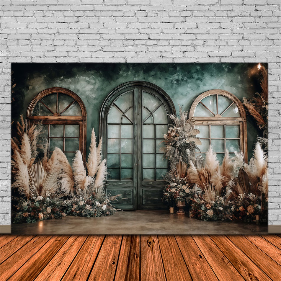 Boho-Fotohintergrund Smaragdgrün Rustikaler Fenster Fotohintergrund MRR7-257