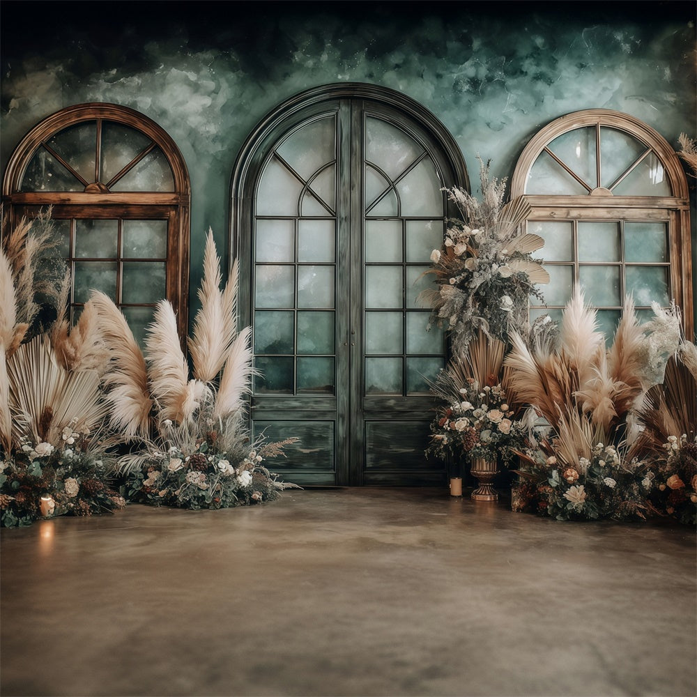 Boho-Fotohintergrund Smaragdgrün Rustikaler Fenster Fotohintergrund MRR7-257
