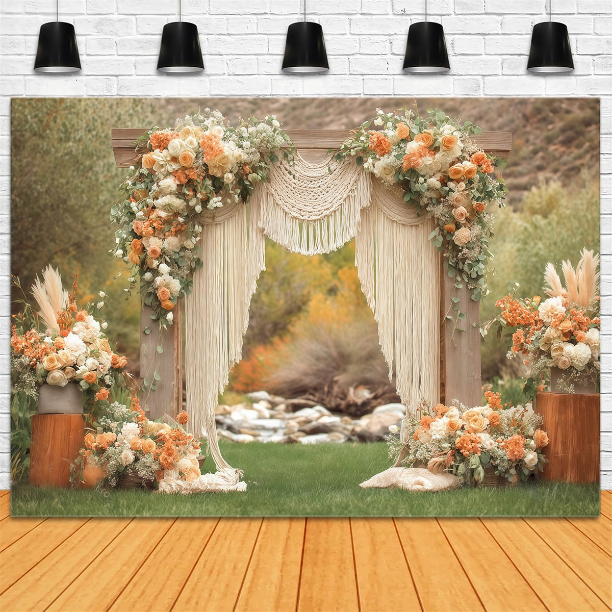 Bohemian Wedding Backdrop Garten Makramee Wiese Fotohintergrund MRR7-259
