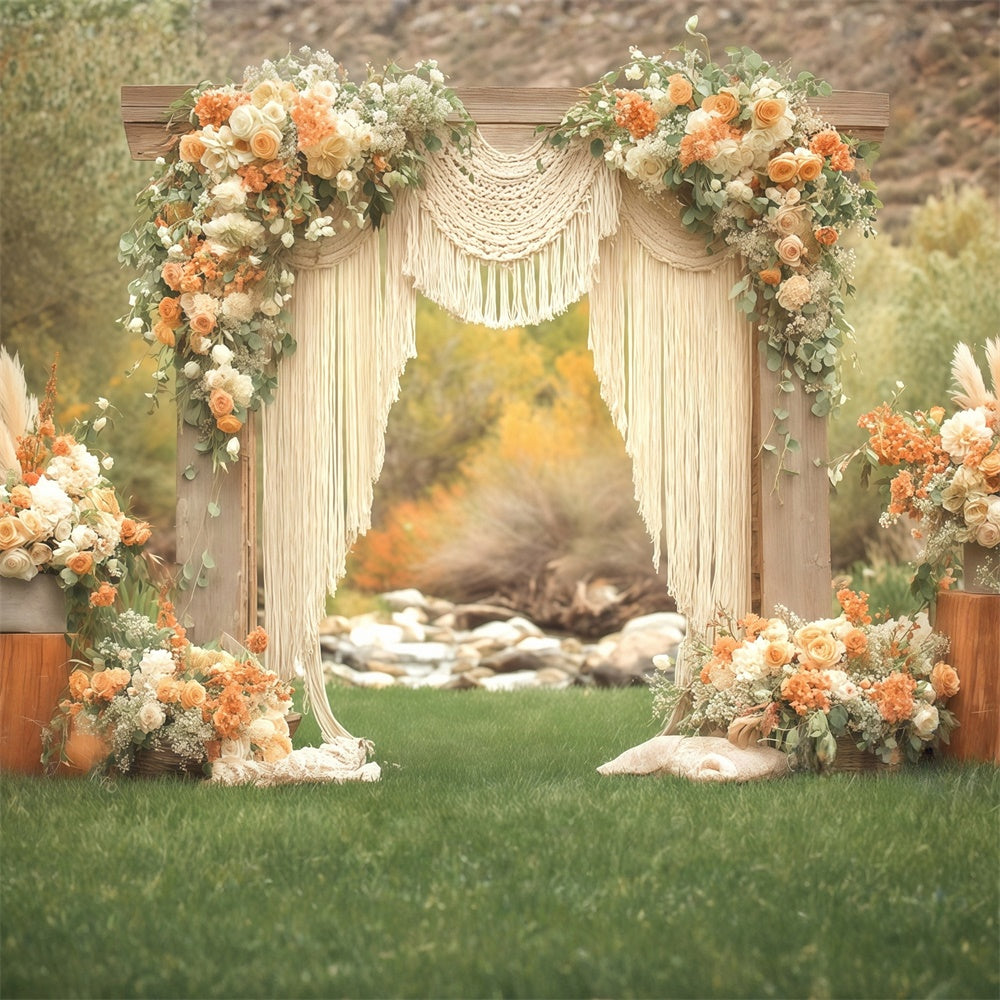 Bohemian Wedding Backdrop Garten Makramee Wiese Fotohintergrund MRR7-259