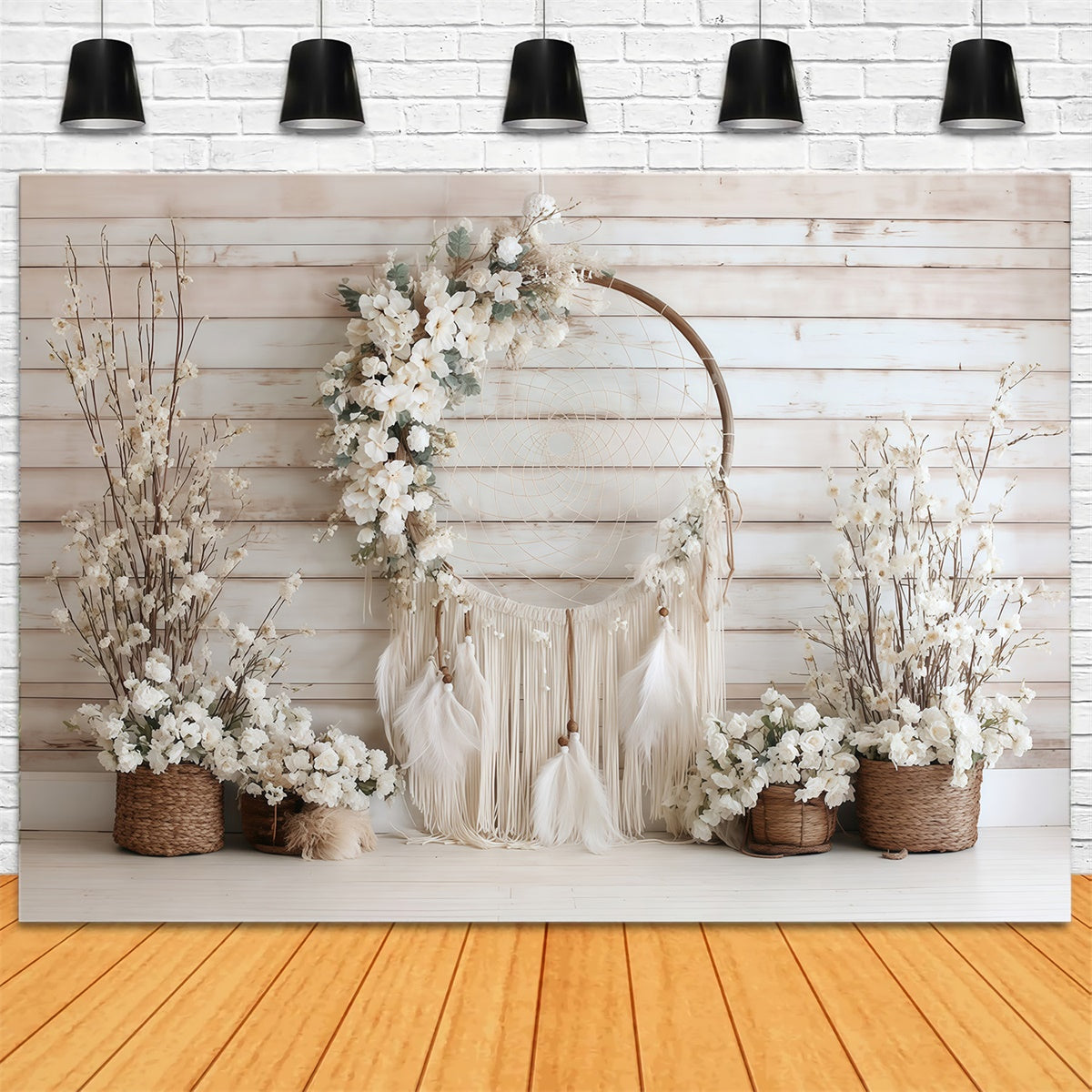 Boho Backdrop Elfenbeinblüten Traumfänger Fotohintergrund MRR7-265
