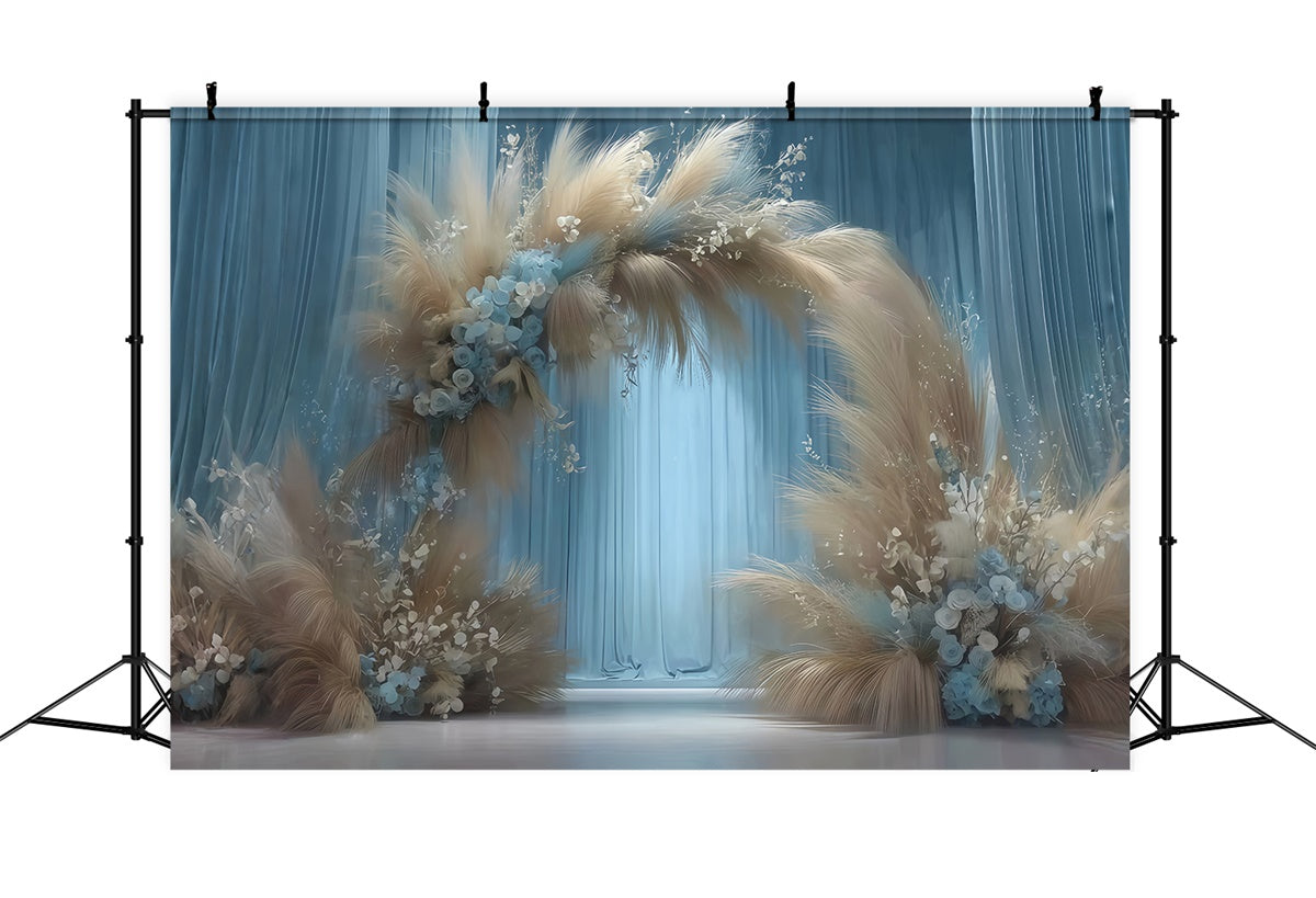 Boho Backdrops Neblige Blaue Pampas Bogen Fotohintergrund MRR7-266