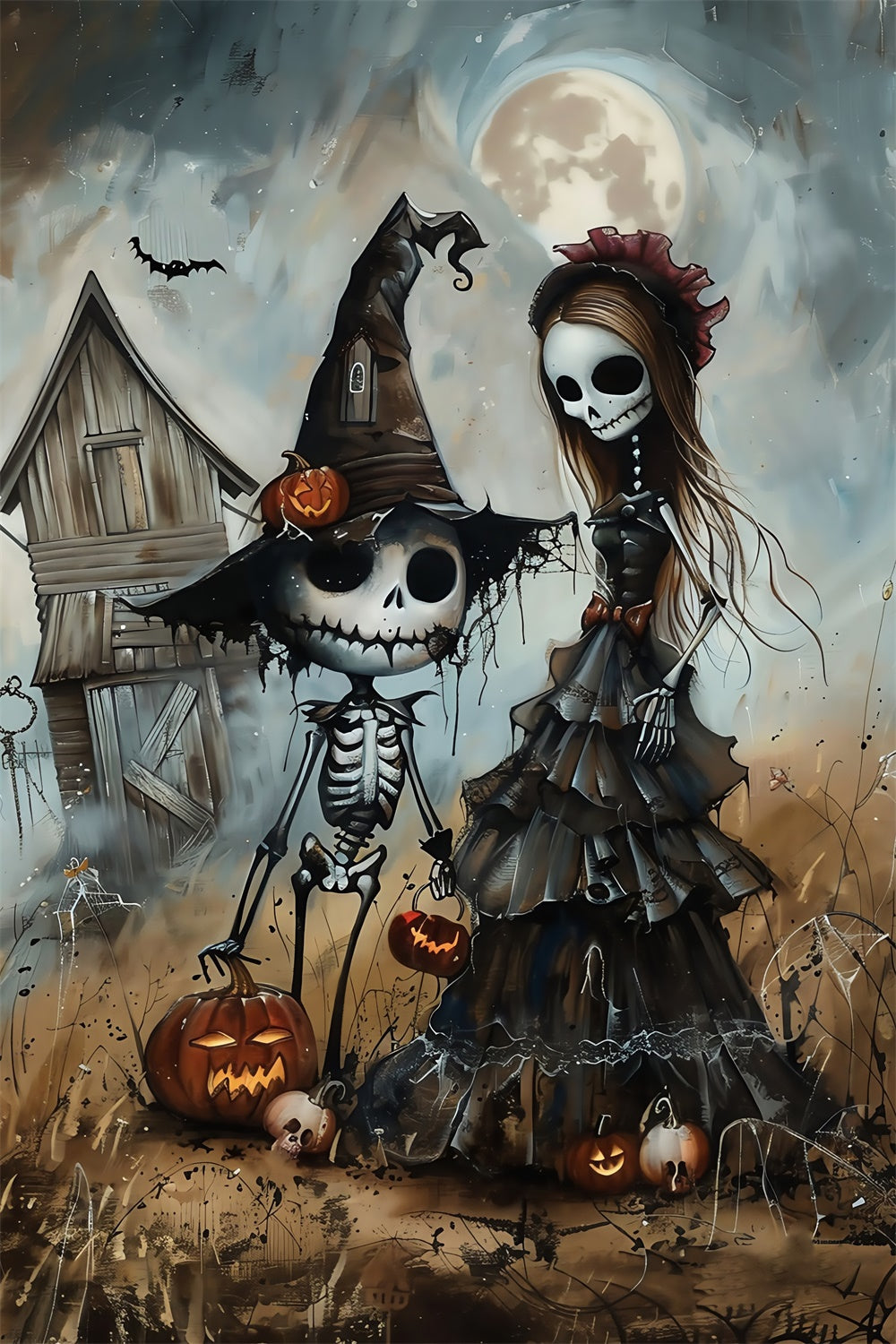 Halloween Fotografie Hintergrund Mondlicht Makabre Paar Hintergrund MRR7-54