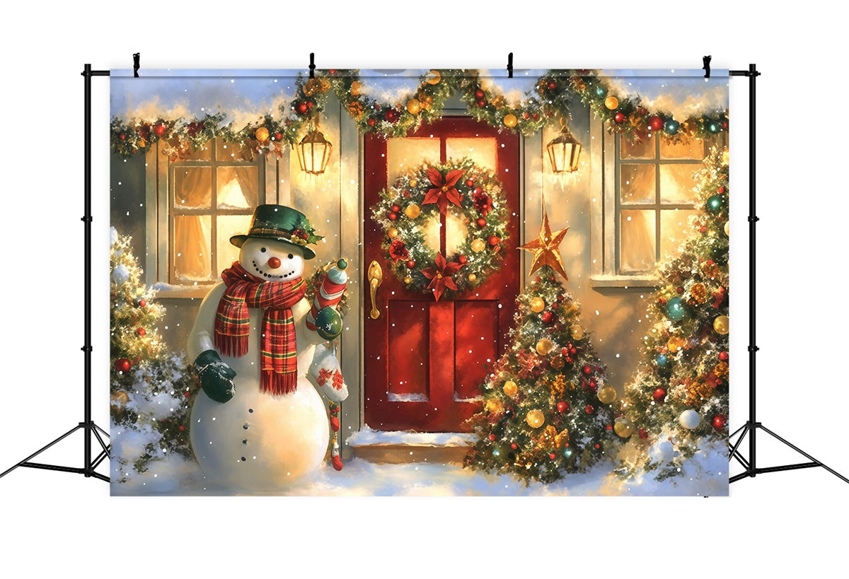Weihnachten Fotokulissen Gemütliche Hütte Schneemann Hintergrund MRR7-56