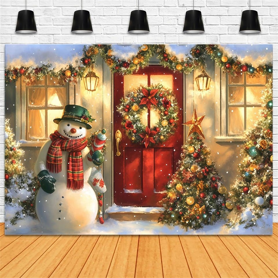 Weihnachten Fotokulissen Gemütliche Hütte Schneemann Hintergrund MRR7-56