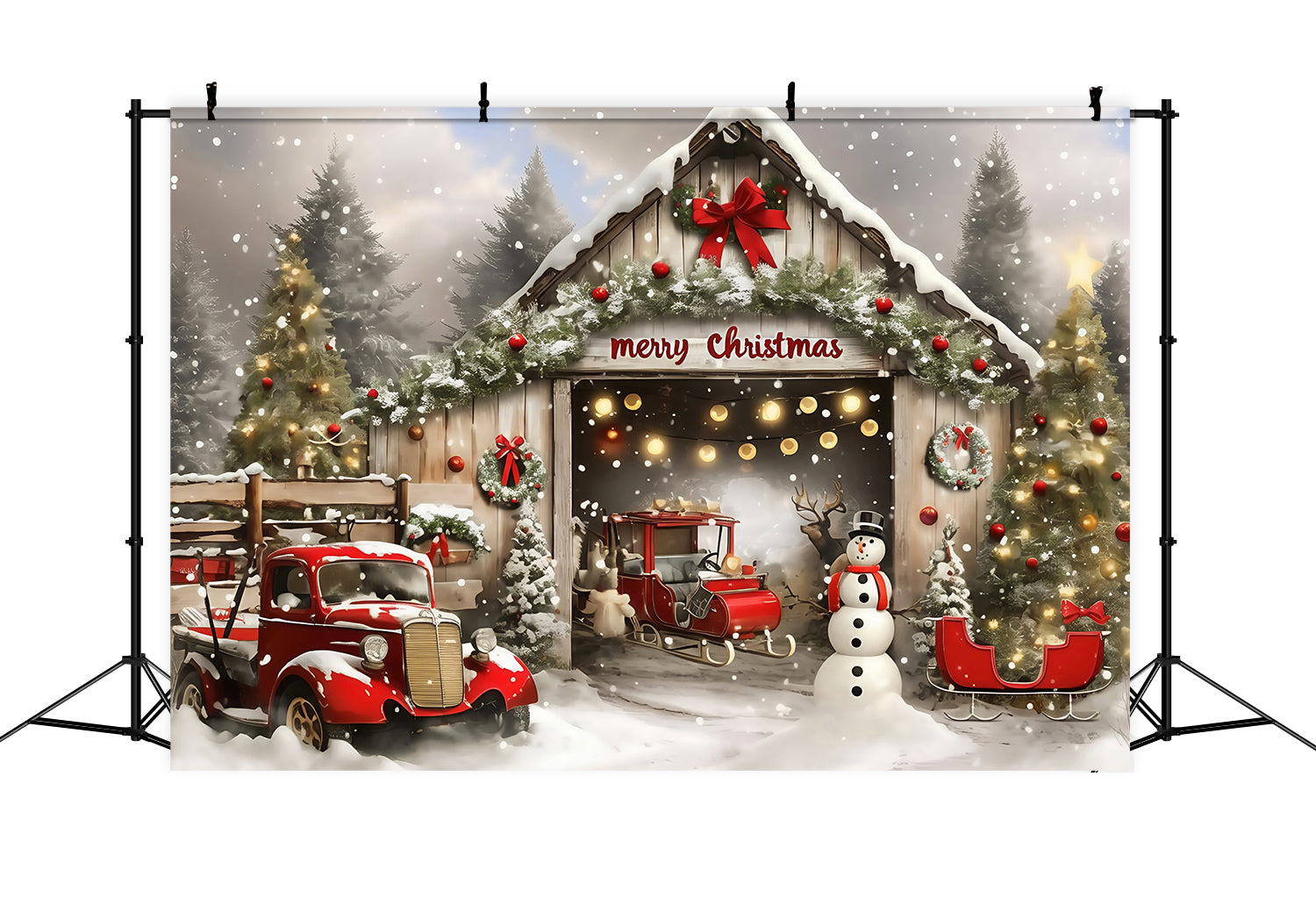 Weihnachten Backdrop für Fotos Vintage Truck Scheune Hintergrund MRR7-66